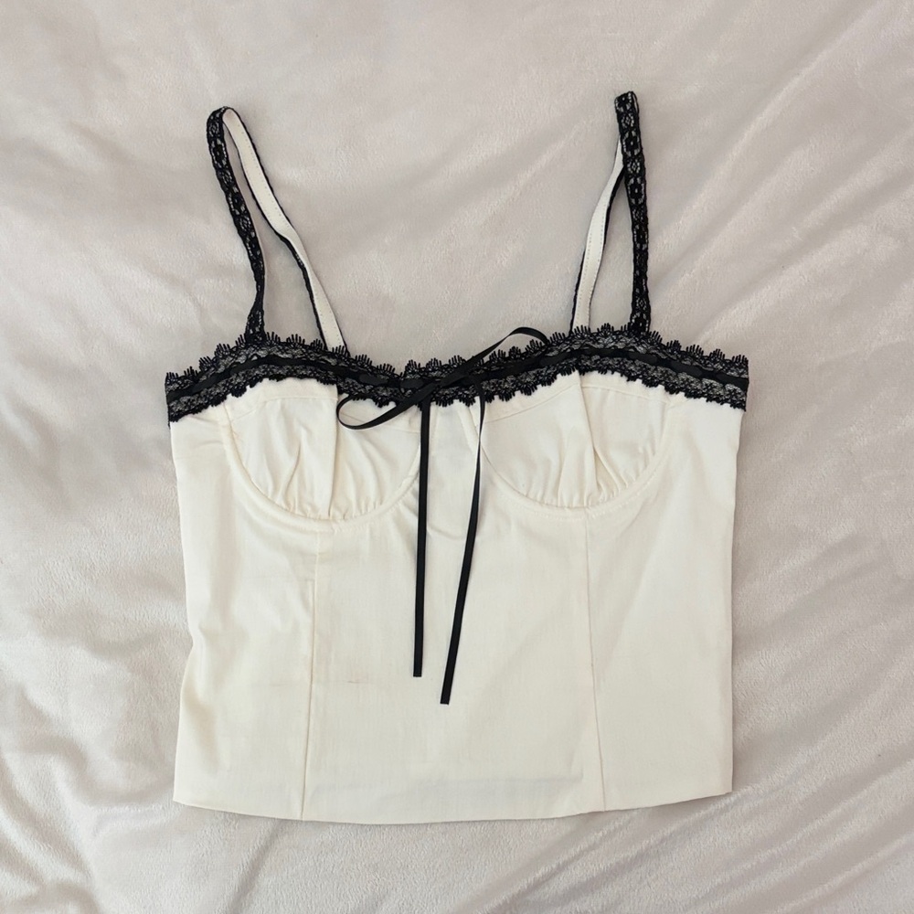 Elegant Cream and Black Lace Trim Cami (XS)